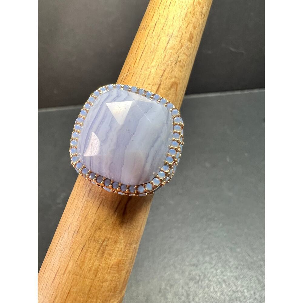 New With Tag Blue Lace Agate 18K Rose Gold Plated Ring Size 7